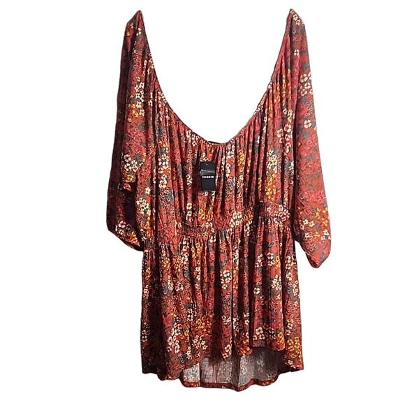 Torrid 6X Orange Floral Smocked Romantic Top, NWT - Picture 6 of 7